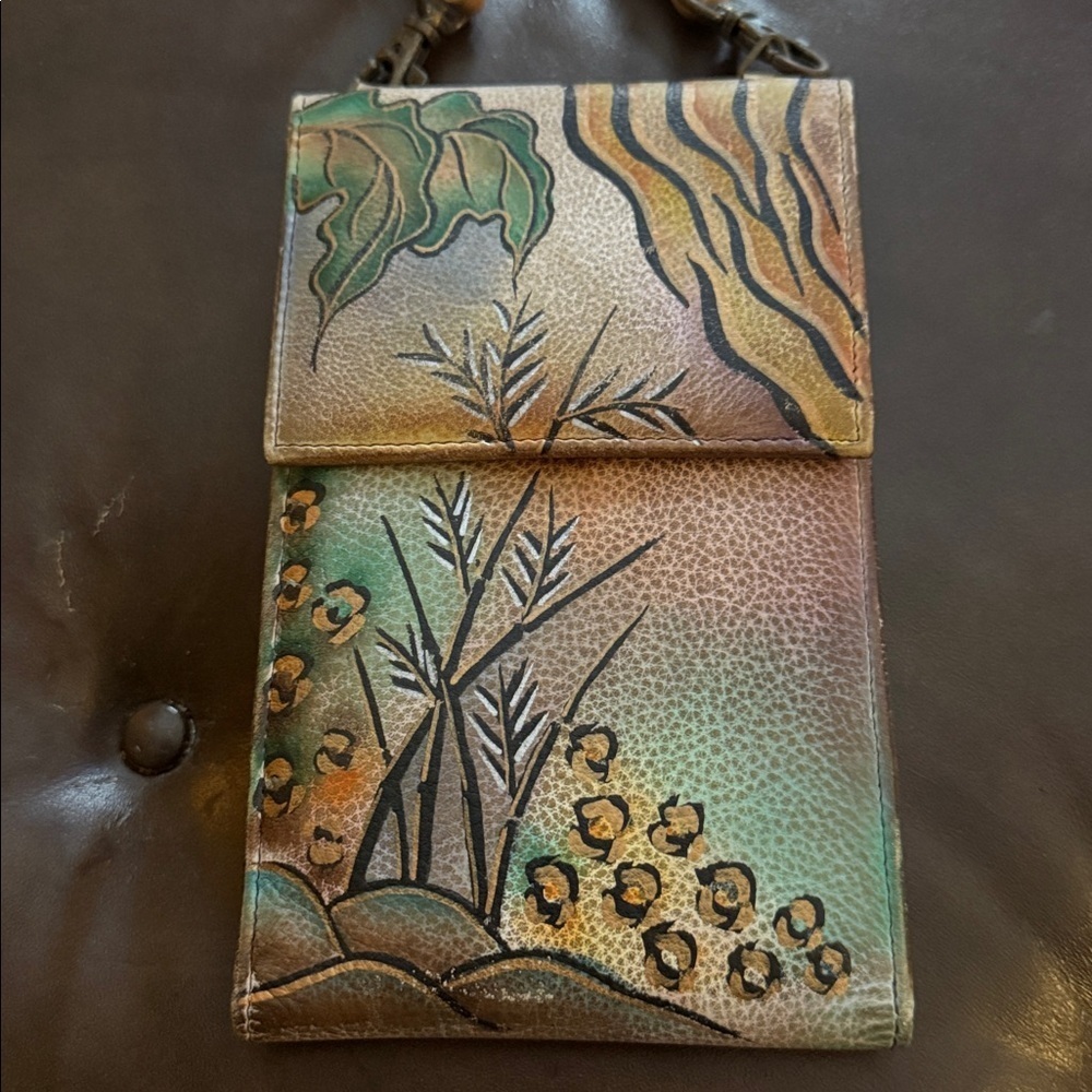 Anuschka Leather Hand-painted Art Crossbody Organizer Bag Purse